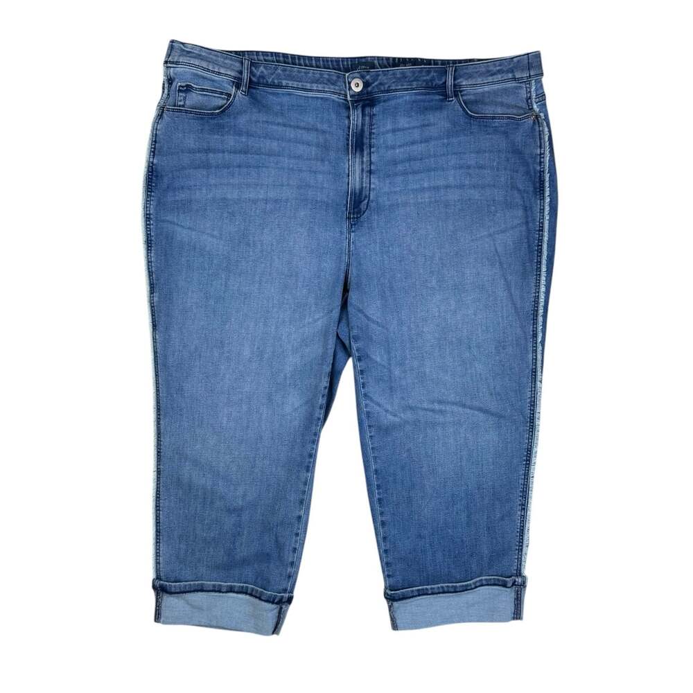 J. Jill Plus High Rise Cropped Frayed Seam Cuffed Stretch Soft Denim Jeans